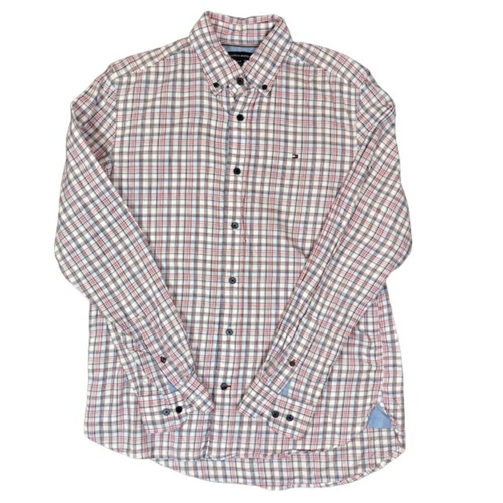 Tommy Hilfiger Regular Fit Red White and Blue‎ Plaid Button Front Men's Small